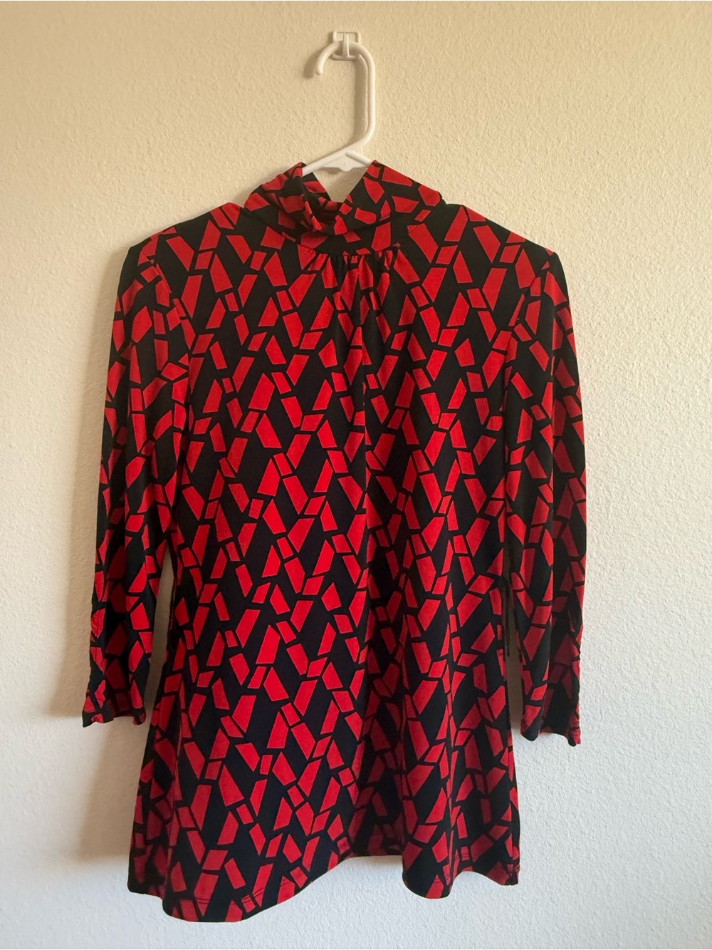 Style & Co Geometric Red & Black Long-Sleeve Women's Dress